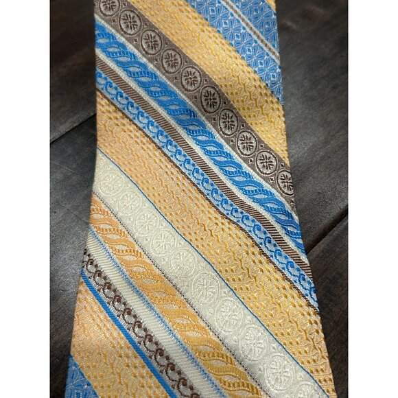 Beau Brummell Striped Necktie Blue Yellow Mixed Print Adjustable Lightweight - Picture 3 of 7